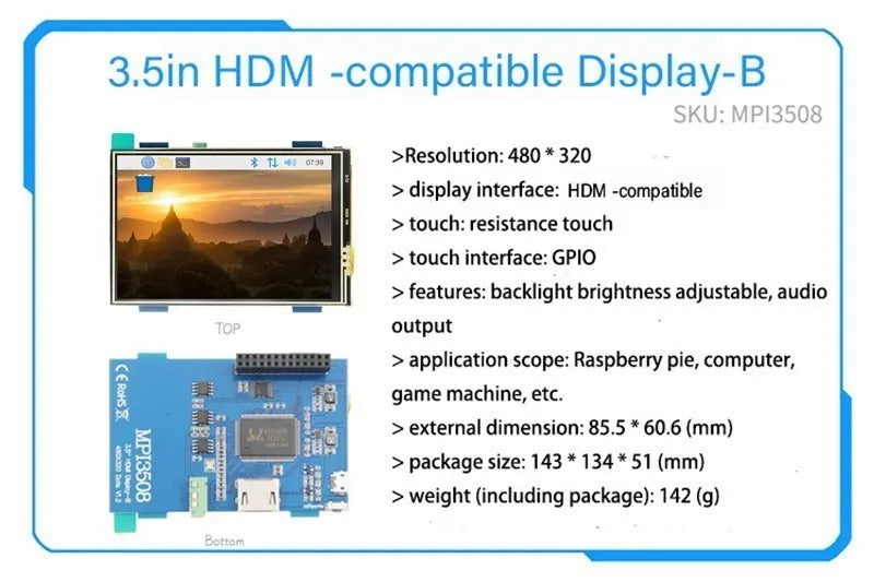 Touch LCD Display Module Support for Raspberry Pi 3B+4B