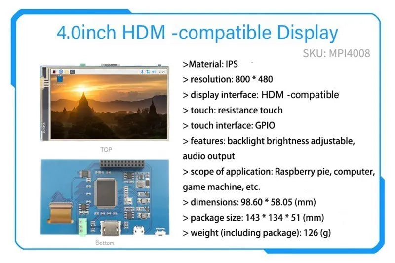 Touch LCD Display Module Support for Raspberry Pi 3B+4B