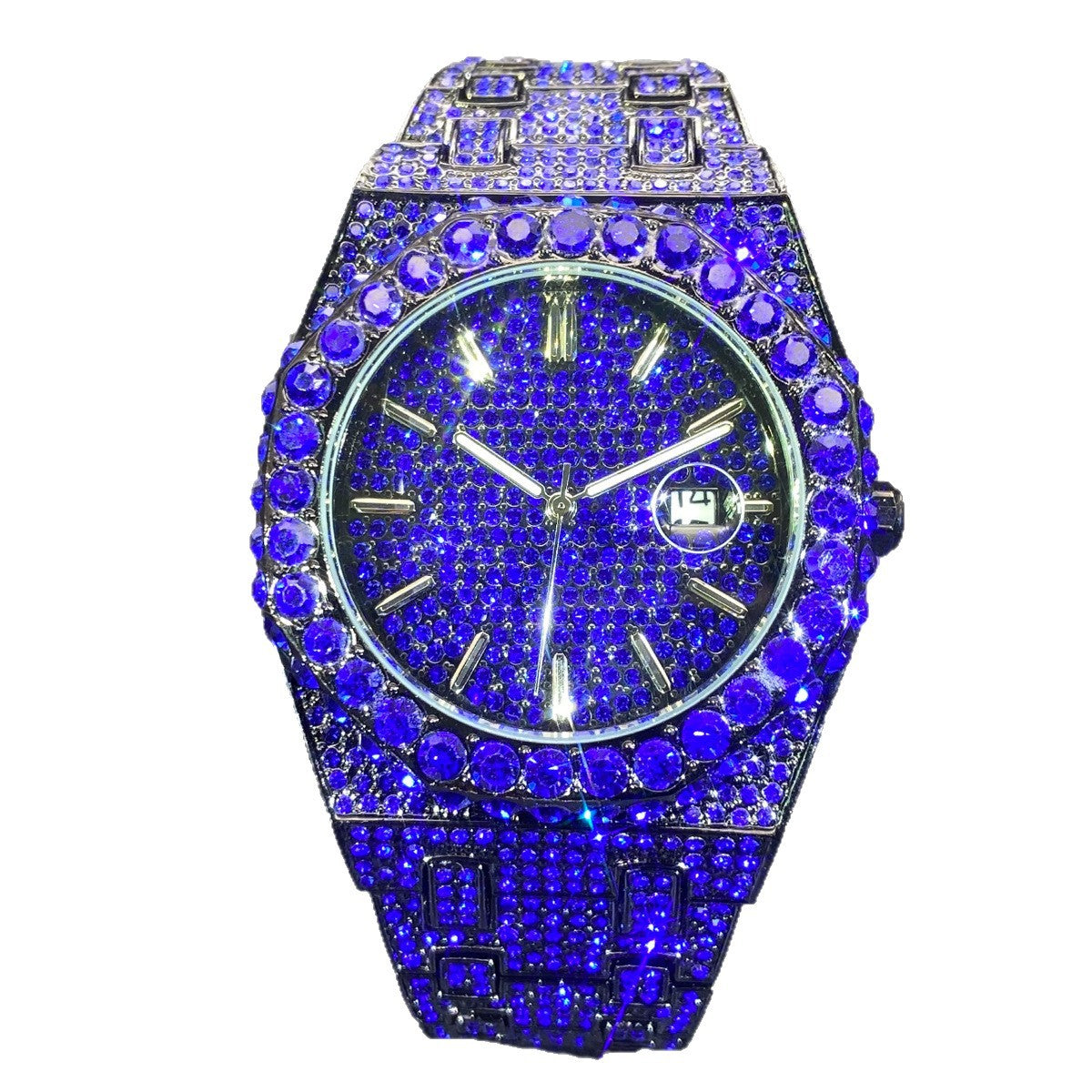 Full Diamond Blue Diamond Hip Hop Niche Luminous Pointer Quartz Men's Watch