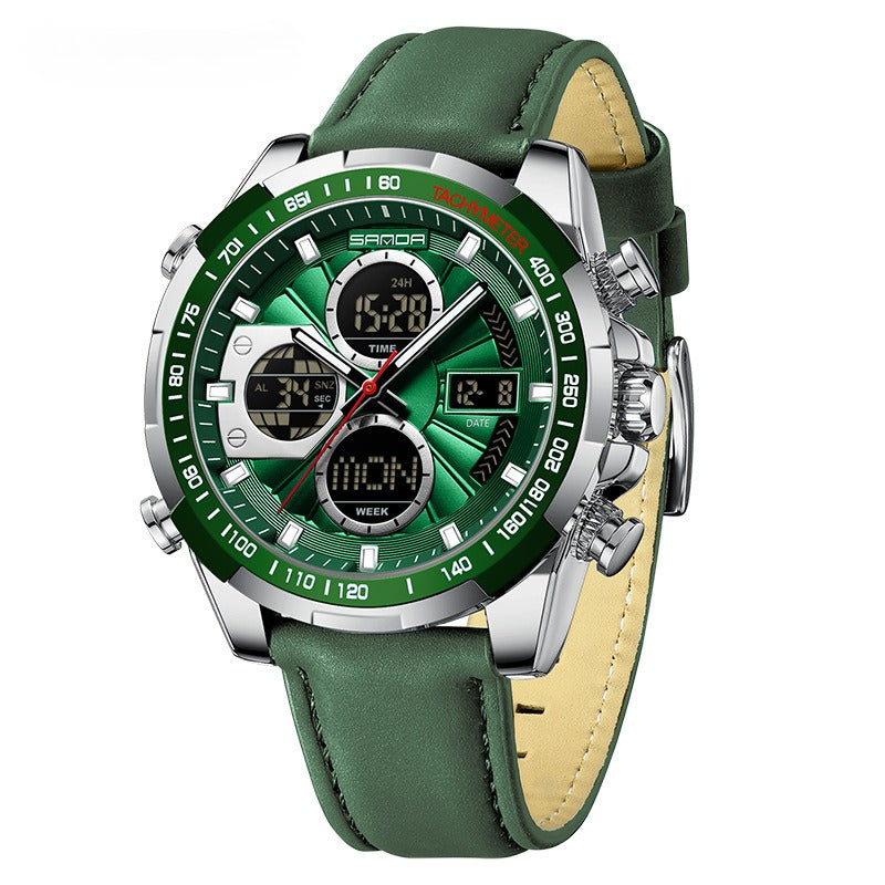 Luminous Quartz Watches, With A Leather And Steel Strap