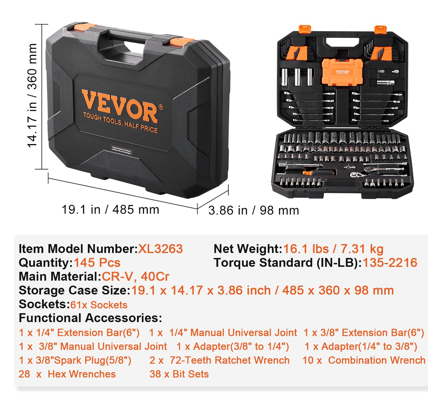 VEVOR Mechanics Tool Set And Socket Set