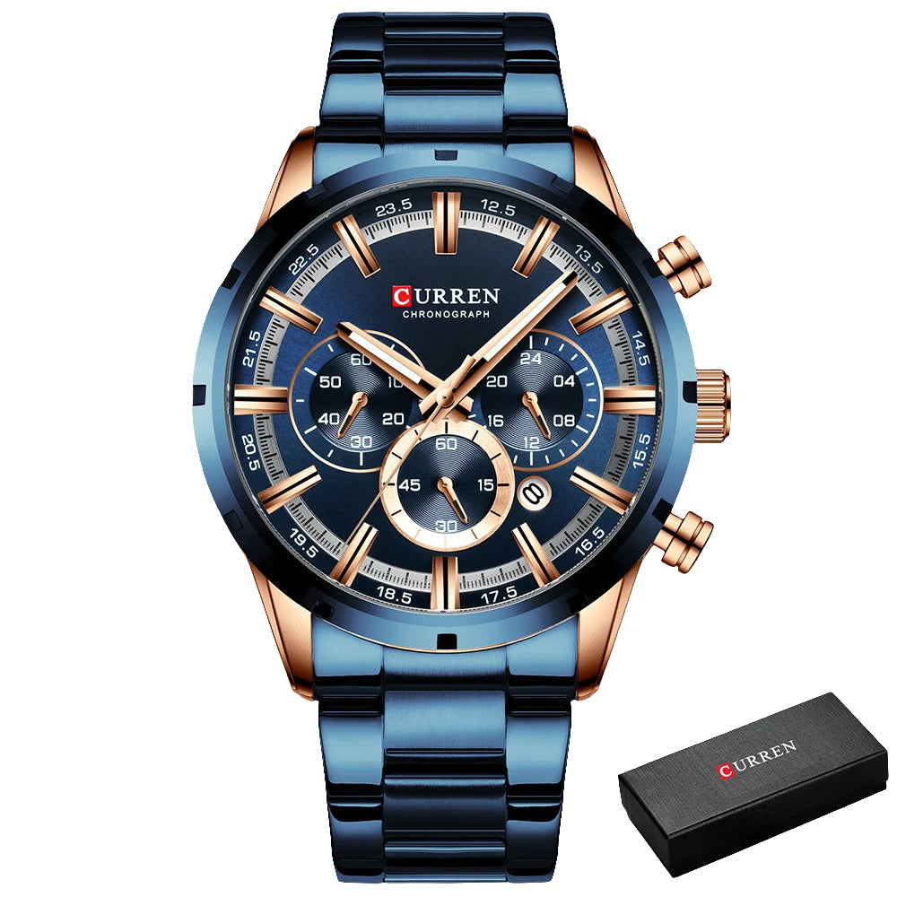 CURREN Chronograph, Silver Blue Mens Stainless Steel