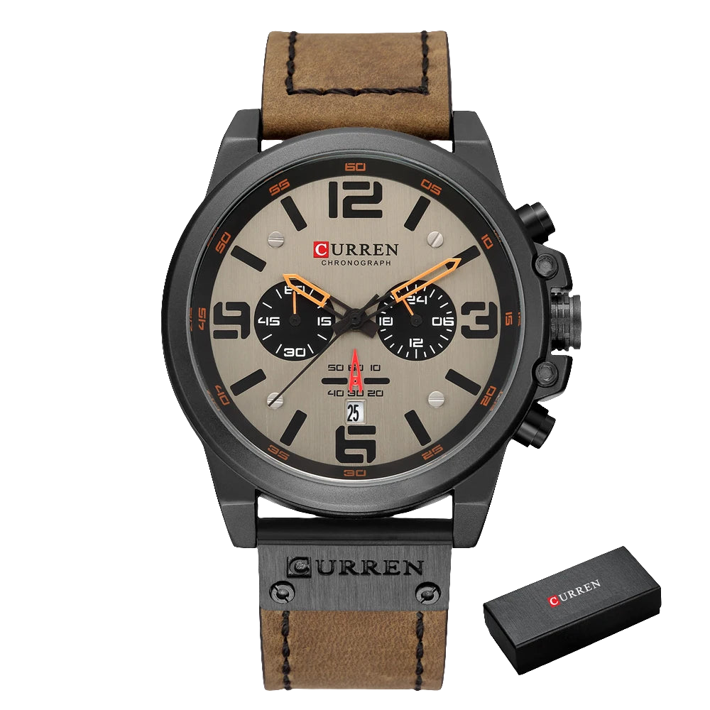 CURREN Chronograph, Classic Black And White Men's Watches