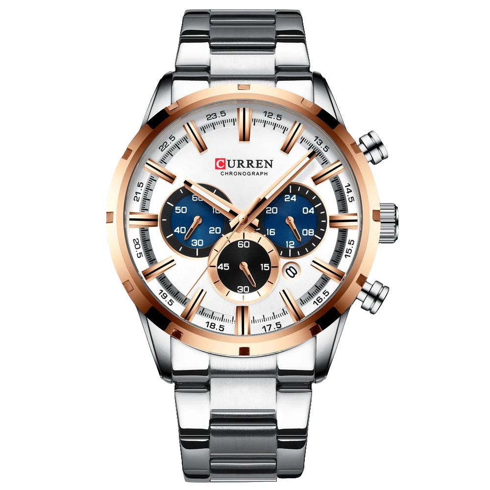 CURREN Chronograph, Silver Blue Mens Stainless Steel