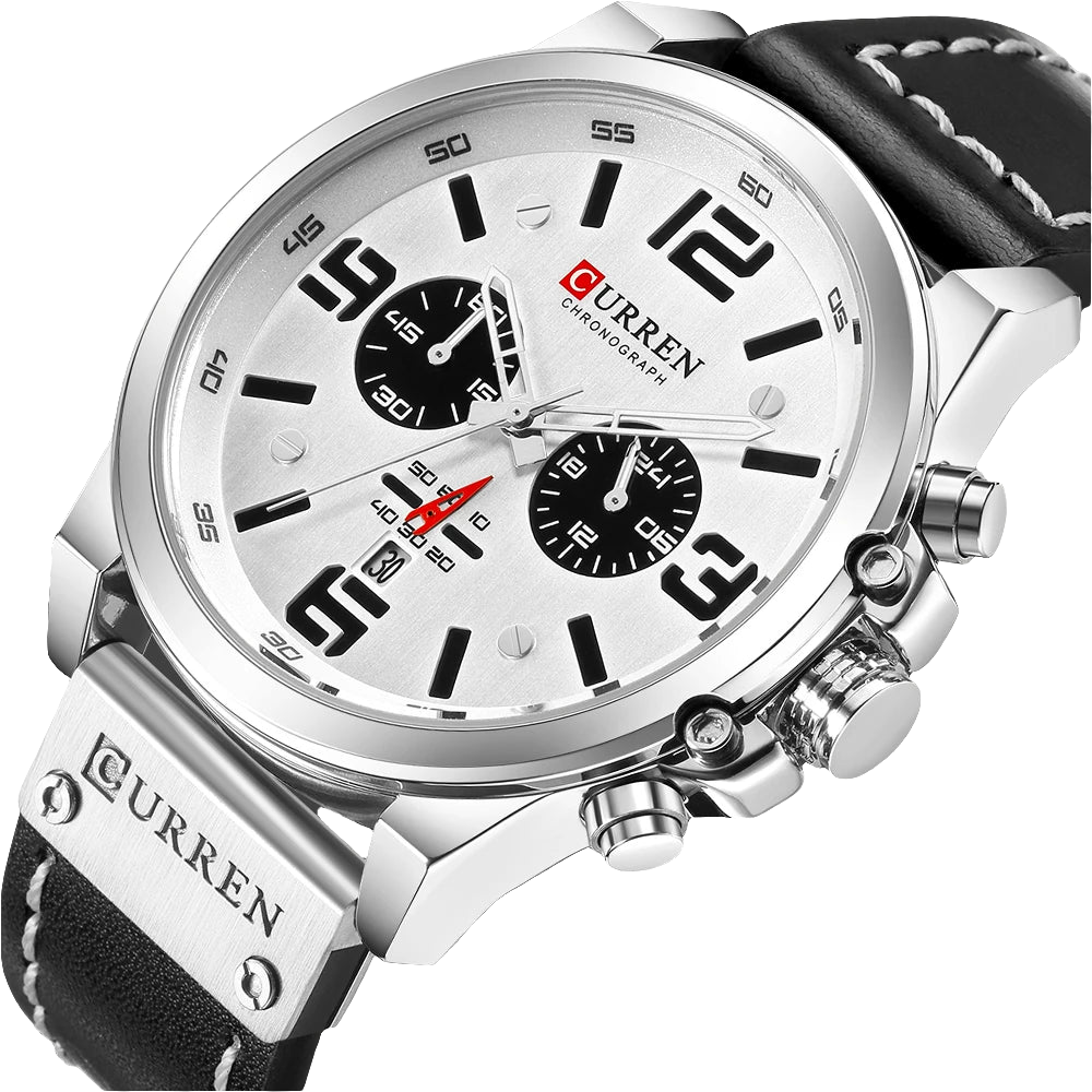 CURREN Chronograph, Classic Black And White Men's Watches