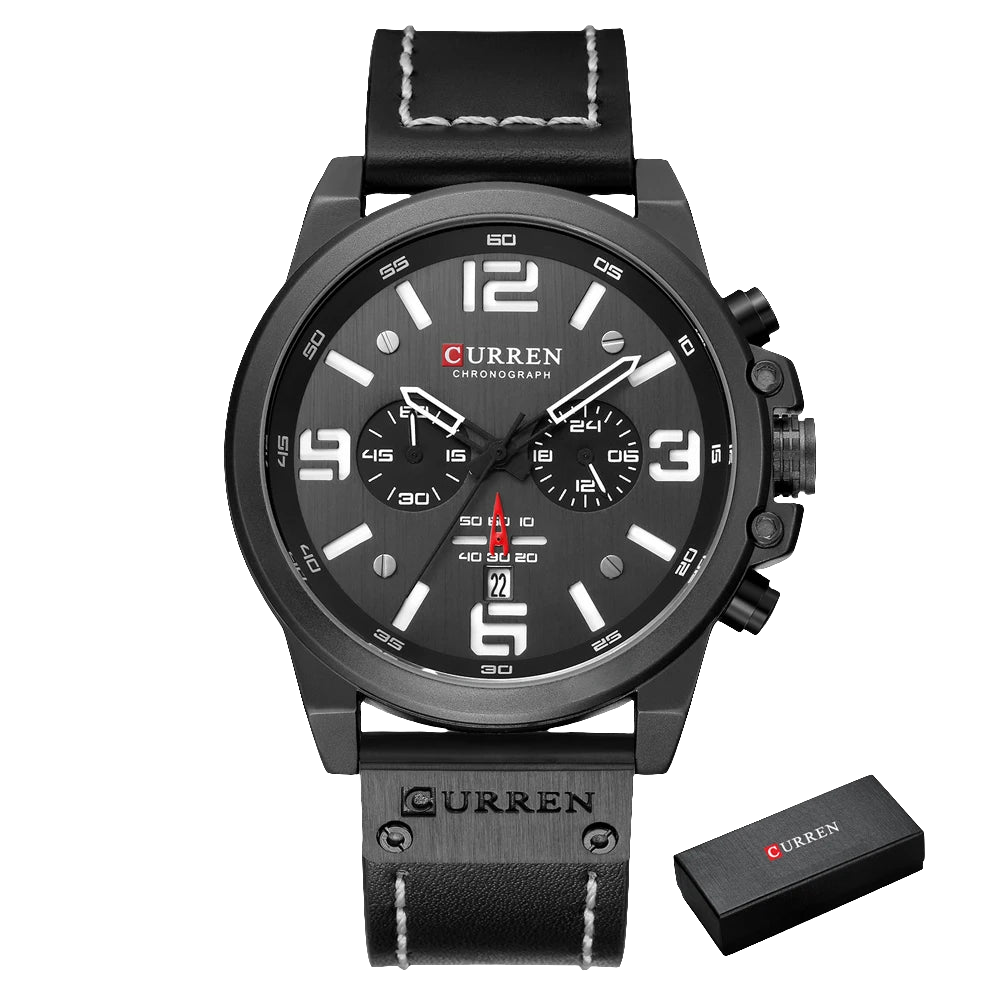 CURREN Chronograph, Classic Black And White Men's Watches
