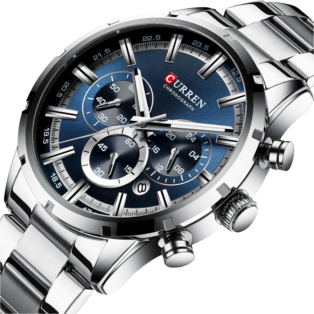 CURREN Chronograph, Silver Blue Mens Stainless Steel
