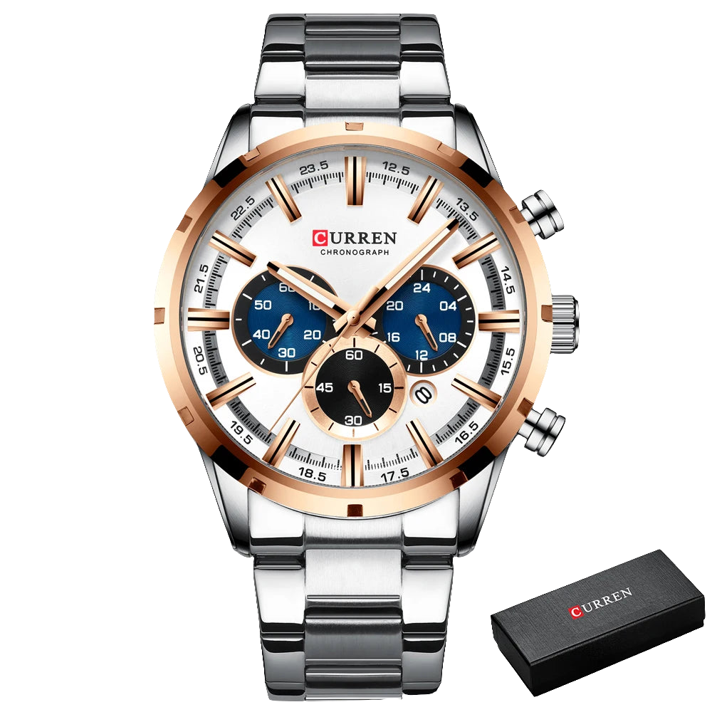 CURREN Chronograph, Silver Blue Mens Stainless Steel
