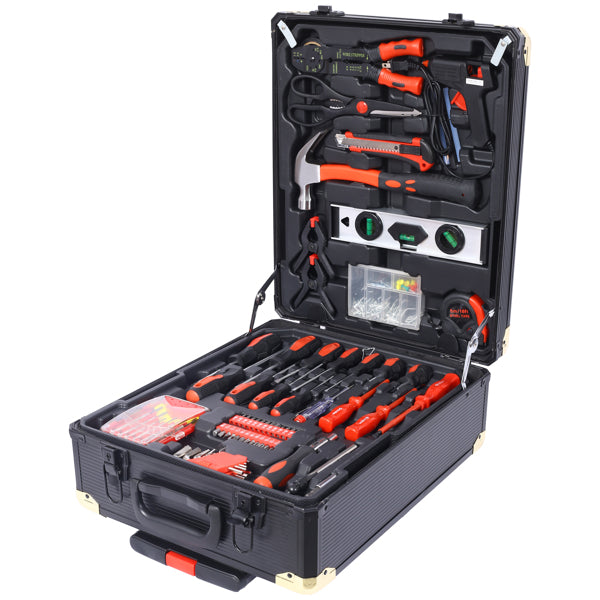 Universal Household Tool Set With Rolling Tool Box